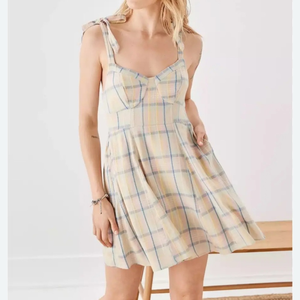 American Eagle Outfitters Yellow Plaid Mini Dress